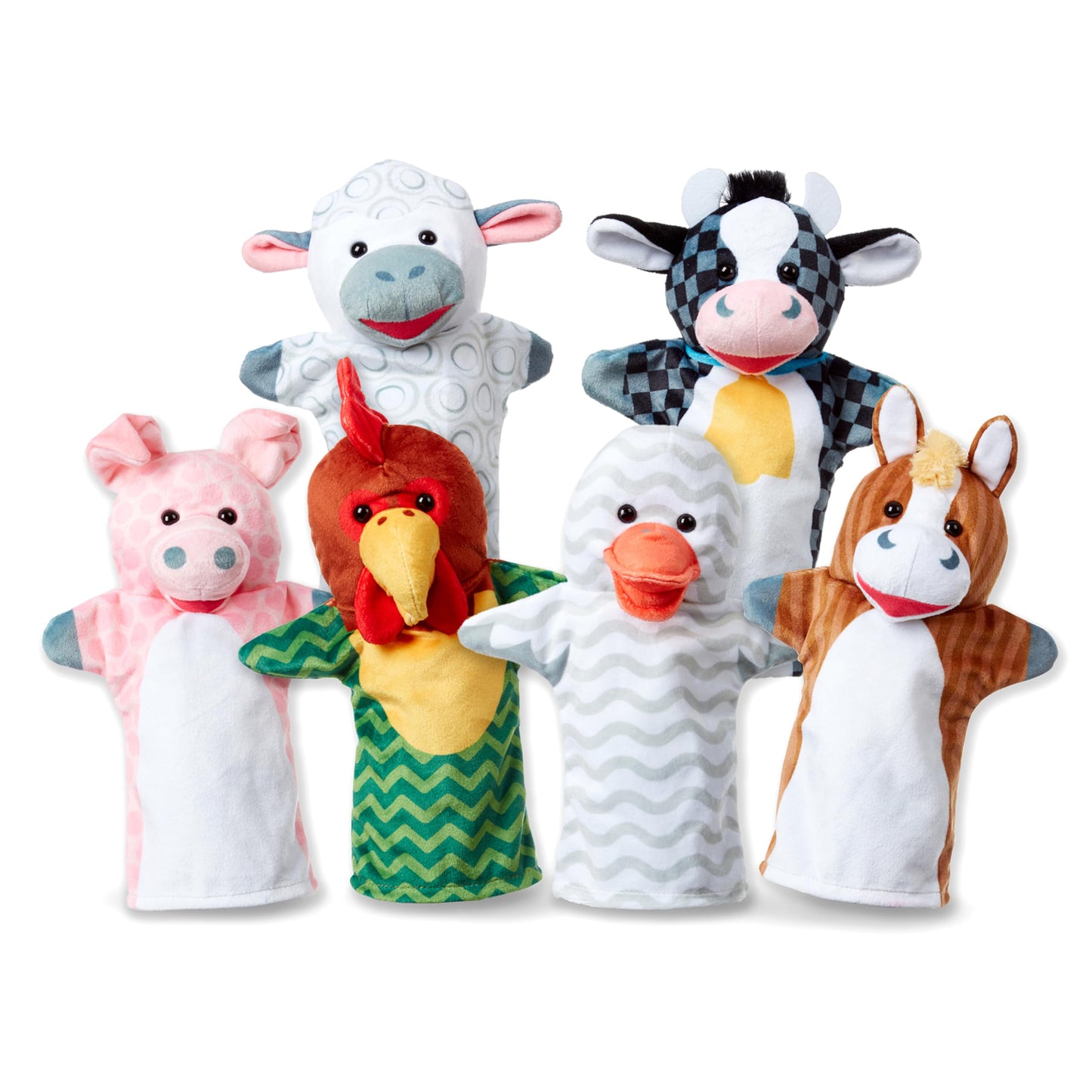 Melissa & Doug Barn Buddies Hand Puppets, Set of 6 (Cow, Sheep, Horse, Duck, Chicken, Pig) Farm Animal Puppets for Toddlers Age 2+
