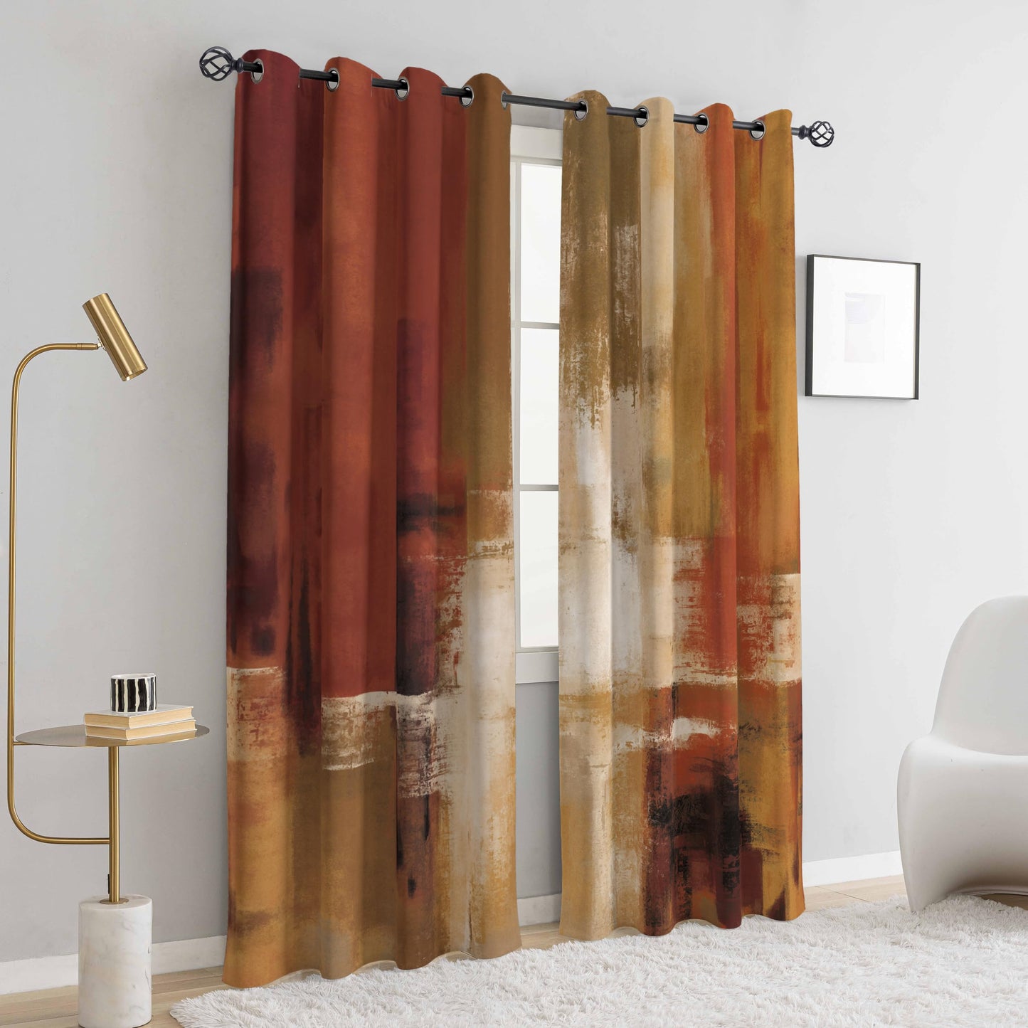Asuexpect Burnt Orange Curtains 2 Panels Abstract Rust Curtain Room Darkening Grommet Window Treatments Modern Decorative for Bedroom Living Room, 52x84 Inches
