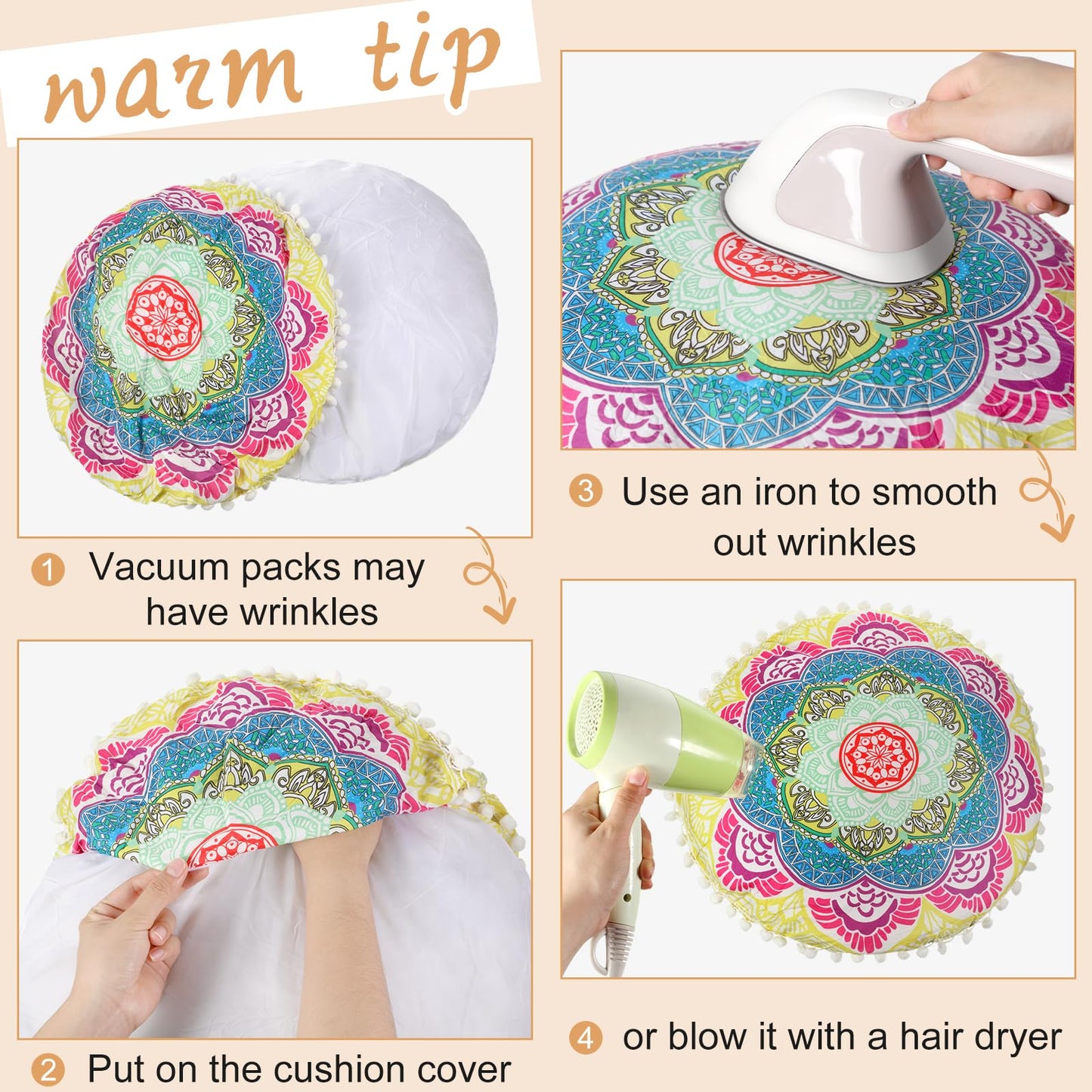 Ganeen 12 Pcs Boho Floor Cushions for Classroom Kids Seating Pillow Flexible Floor Cushions Meditation Pillows for Toddler Sitting at Home School Classroom Kindergarten Daycare Nursery (Round)