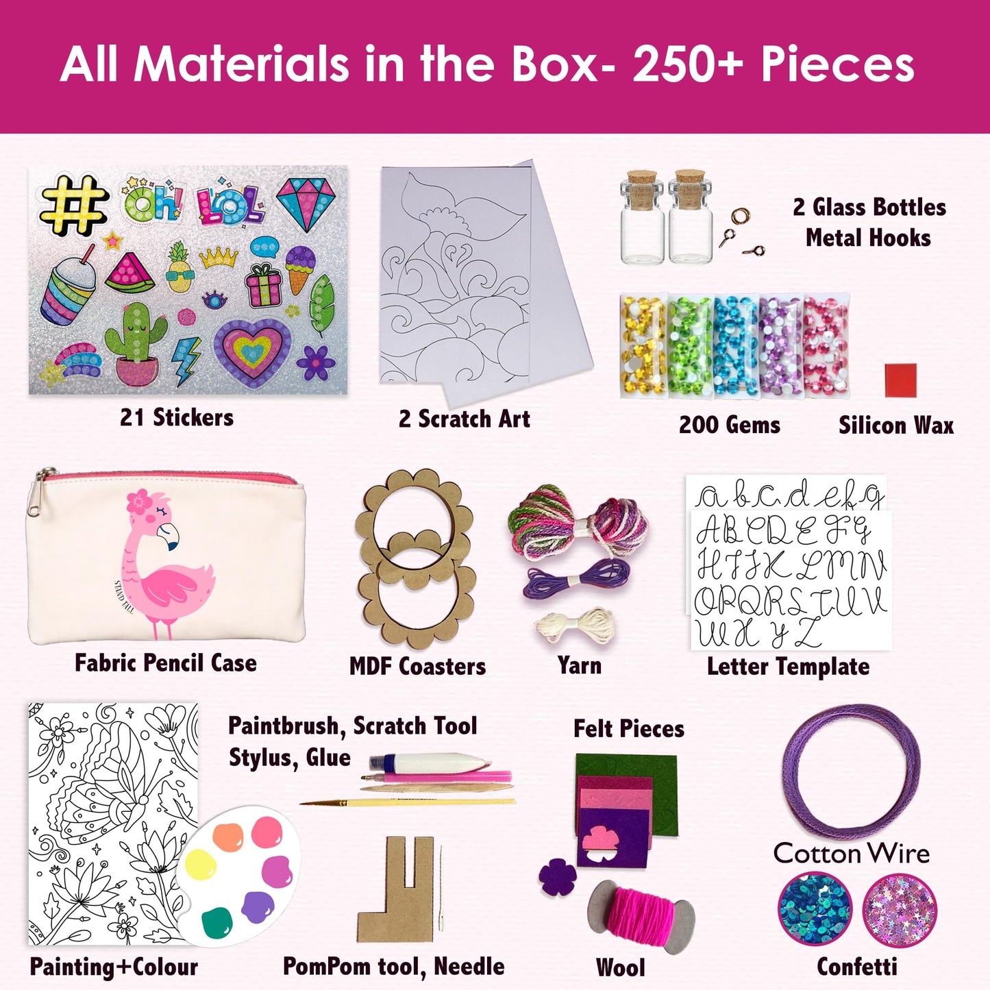 Chalk and Chuckles 7 Days of Art and Craft Kit for Kids 9-12, 30 DIY Activities-Diamond Art Stickers, Painting, Scratch Art and More, Perfect Gifts for Girls, Boys 8 Years and Up