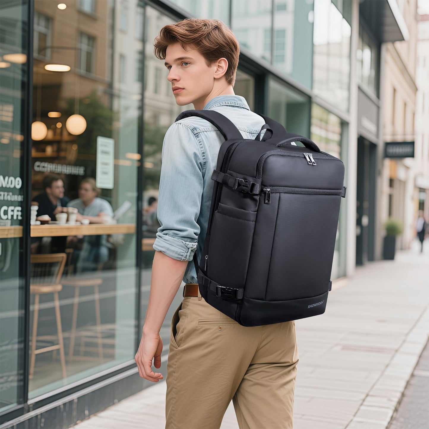 SHOWKOO Laptop Backpack for 17 Inch Laptop, 40L Expandable Large Capacity Backpack, TSA Carry On Travel Backpack with Padded Laptop Compartment, Water-Resistant College & Commuter Bag, Black