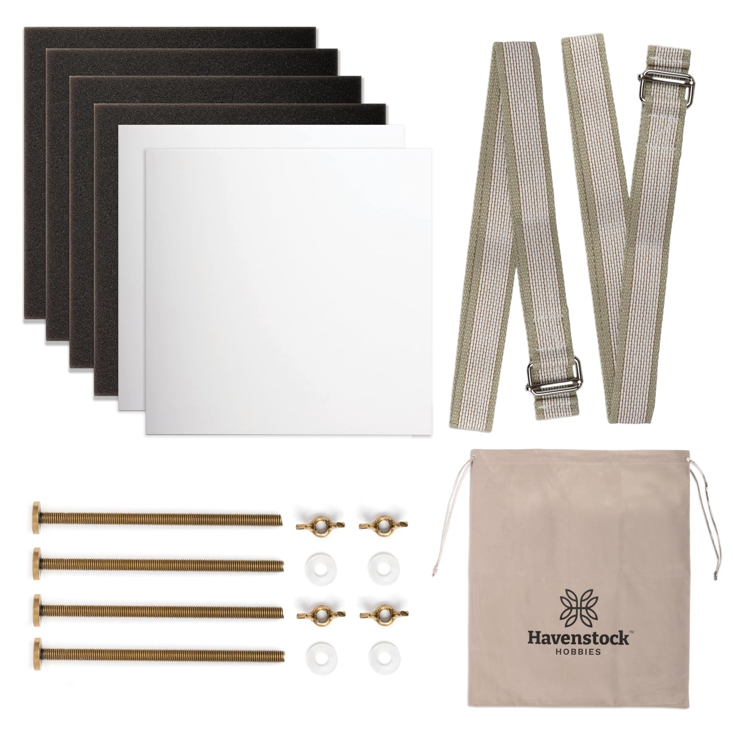 Deluxe Flower Press Expansion & Accessory Kit - Extra Long Bolts, Silicone Washers, Travel Straps, Foam Pads, Dessicant Boards, & Storage Bag - Professional Flower Pressing Accessories Set