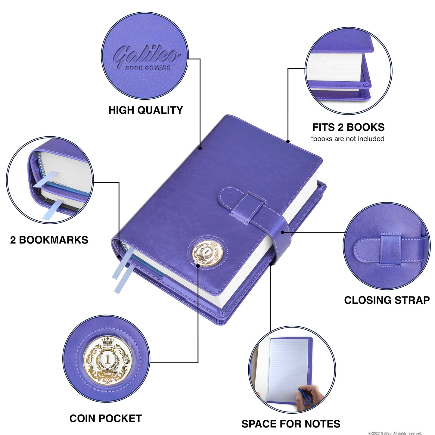 GALILEO® Double AA Big Book Cover & 12 Steps & 12 Traditions | Medallion Holder | AA Gift | Alcoholics Anonymous (Plain/Coin Pocket/Purple Metallic)
