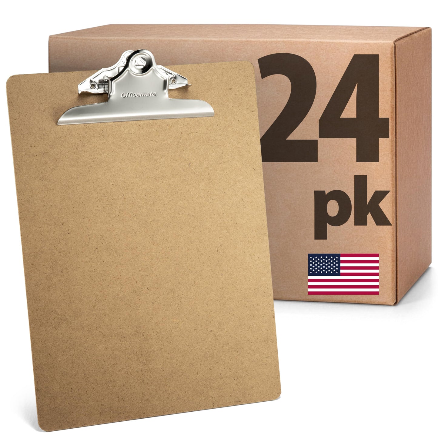 Officemate Recycled Wood Clipboards, Letter Size, 24-Pack with 6″ Rust-Resistant Clips, Durable Hardboard Writing Surface, Made in USA, 9" x 12.5" (83724)