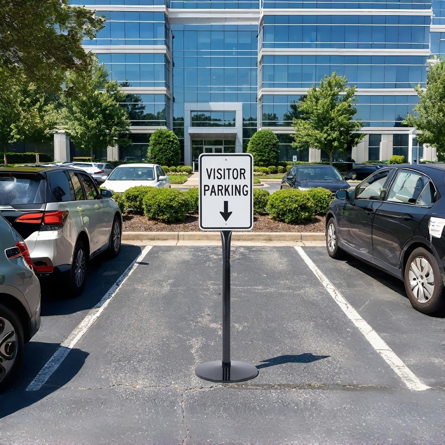Kdgarden Heavy Duty Cast Iron Sign Post and Base Kit - 12" DIA Stand with 48" Post and Bolts & Nuts for Hanging Signs, Portable Sign Holder for Parking and Recreational Use