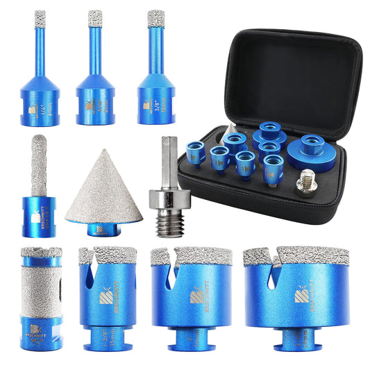 Diamond Core Drill Bit Set - BRSCHNITT 10pcs Tile Hole Saw Kit Diamond for Porcelain Tile Ceramic Marble Granite Drilling,Finger Chamfer Bit