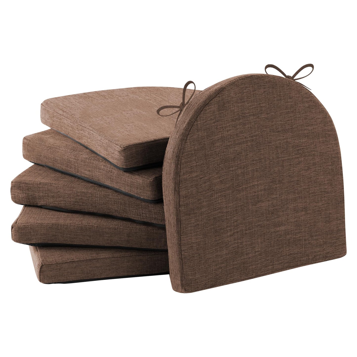 IPYNBAP Chair Cushions for Dining Chairs with Ties and Removable Cover, Dining Kitchen Chair Pads with Non-Slip Bottom, High-Resilience Indoor Seat Cushions, 16'' x 16'' x 2'', Set of 6, Brown