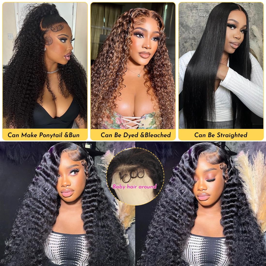 Zumuer 26 Inch 13x6 Deep Wave Lace Front Wigs Human Hair deep wave frontal wig 13x6 HD Lace Front Wigs Human Hair Pre Plucked with Baby Hair Virgin Human Hair Wig for Women Natural Color Glueless Wig