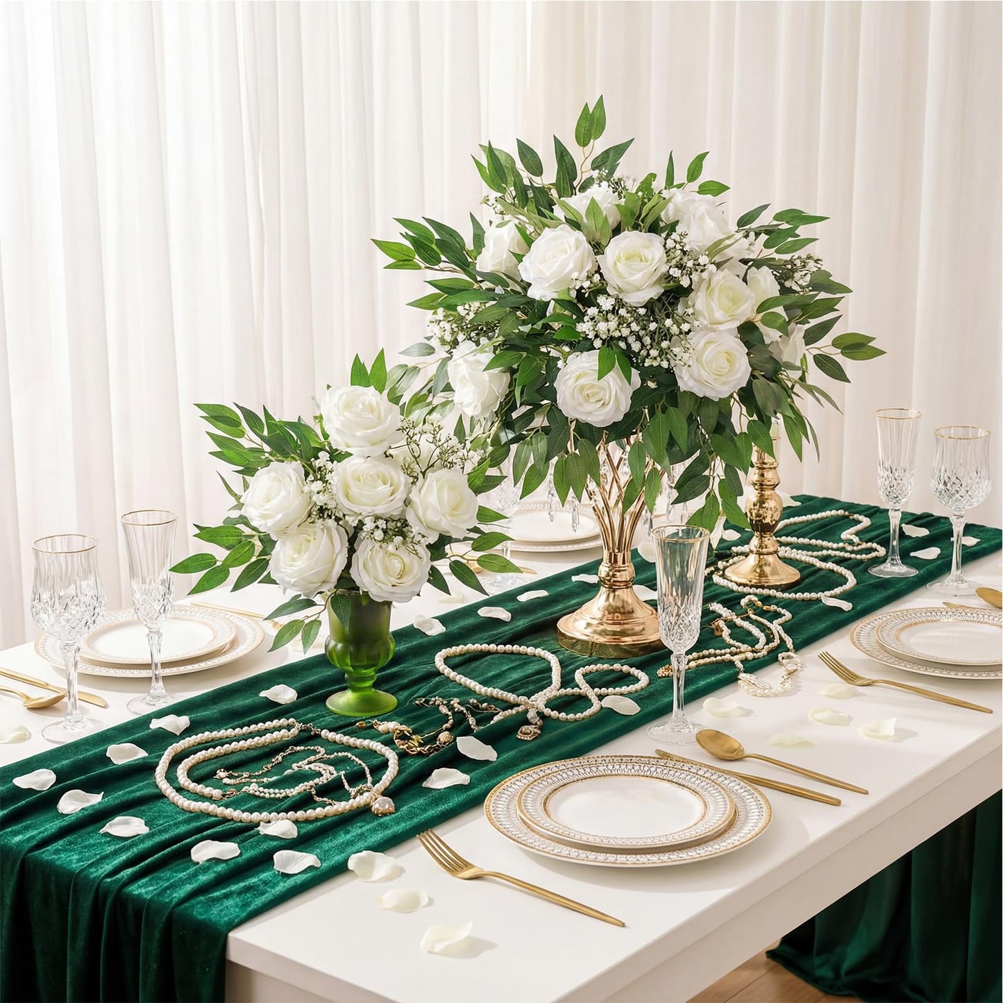 Suncalla 40 Pcs Italian Ruscus Greenery Stems Bulk 21.6'' Artificial Faux Silk Greenery Leaves Garland Branches for DIY Wedding Arch Bouquet Vase Filler Table Centerpieces Home Decor (Green)