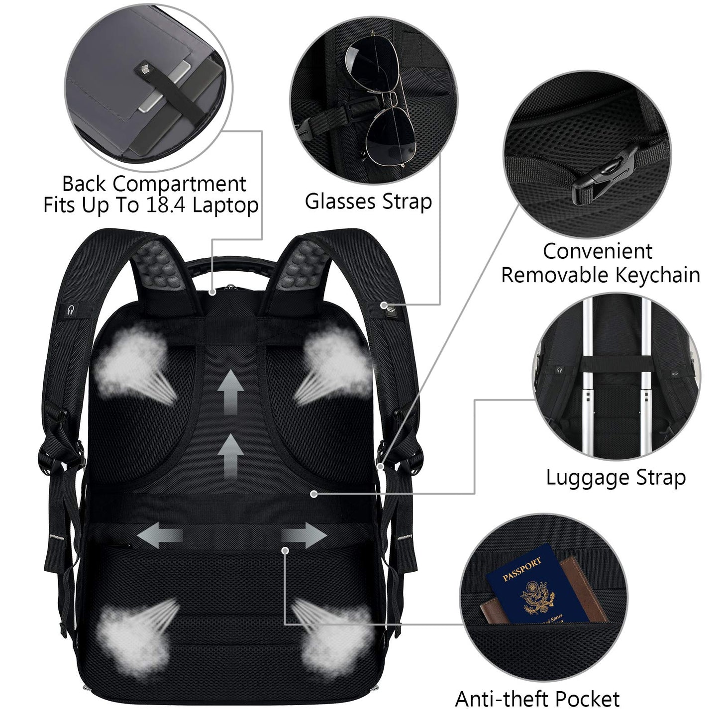 VECKUSON 18.4 Laptop Backpack for unisex, 60L Extra Large Gaming Laptops Backpack with USB Charger Port,TSA Friendly Flight Approved and RFID Anti-Theft Pocket Heavy-duty Pack,21.3*15.7*11.8inch Grey
