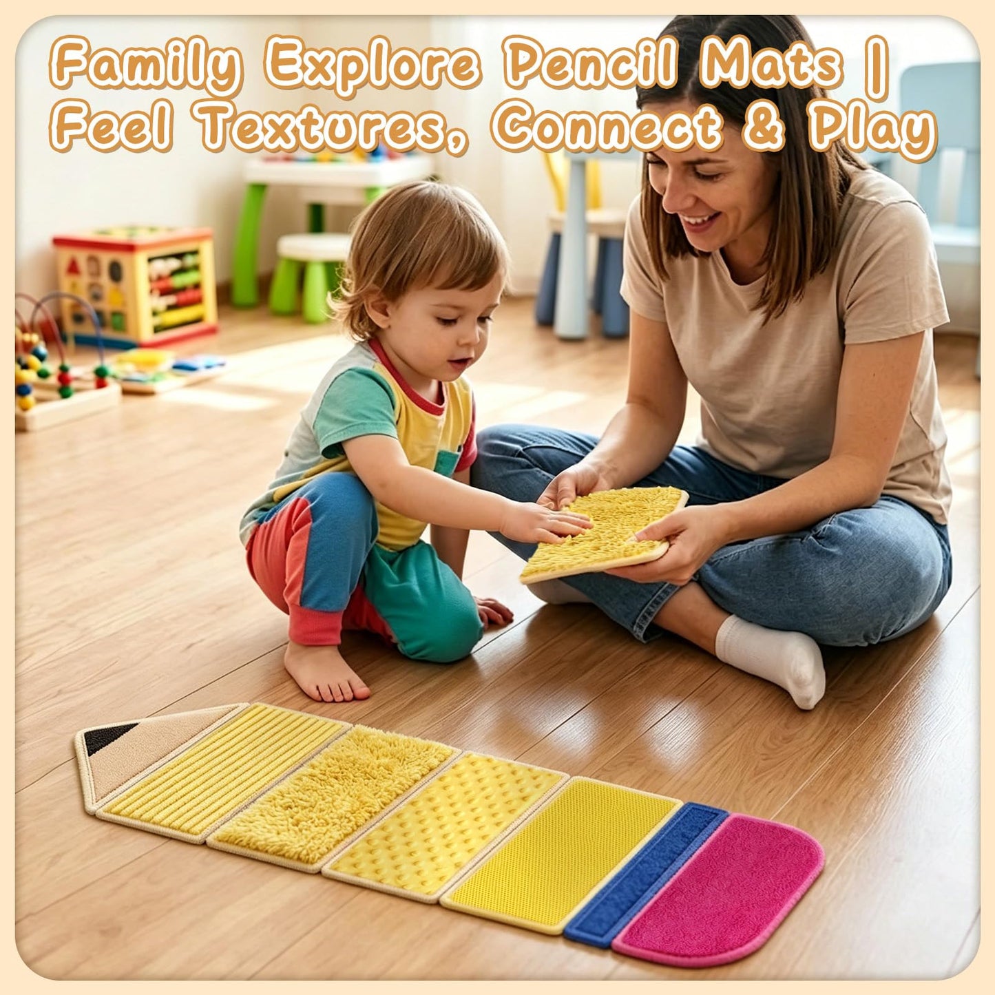 Pencil Sensory Wall Panel for Kids with Autism 6 Textured Quiet Montessori Toys Sensory Mats for Toddler Tactile Busy Board for Classroom Daycare Nursery Preschool Playroom