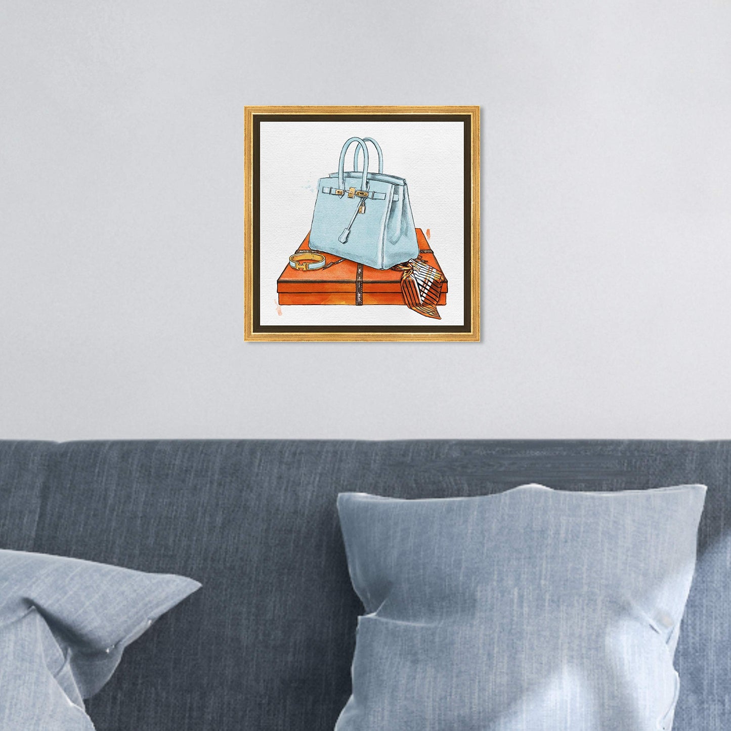 The Oliver Gal Artist Co. Fashion and Glam Framed Wall Art Canvas Prints 'My Bag Collection I' Handbags Home Décor, 12 in x 12 in, Gold Floater
