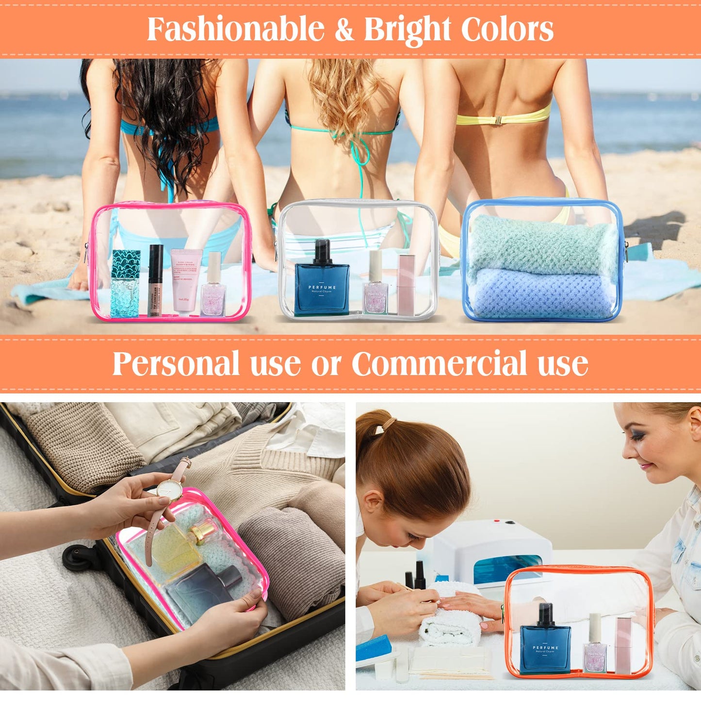 Cunno 60 Pcs Clear Toiletry Bag TSA Approved Cosmetic Bag Bulk Makeup Bag Travel Carry Airport Airline Compliant Bag for Women Men Summer Vacation Salon Mother Gift(Vivid Color)