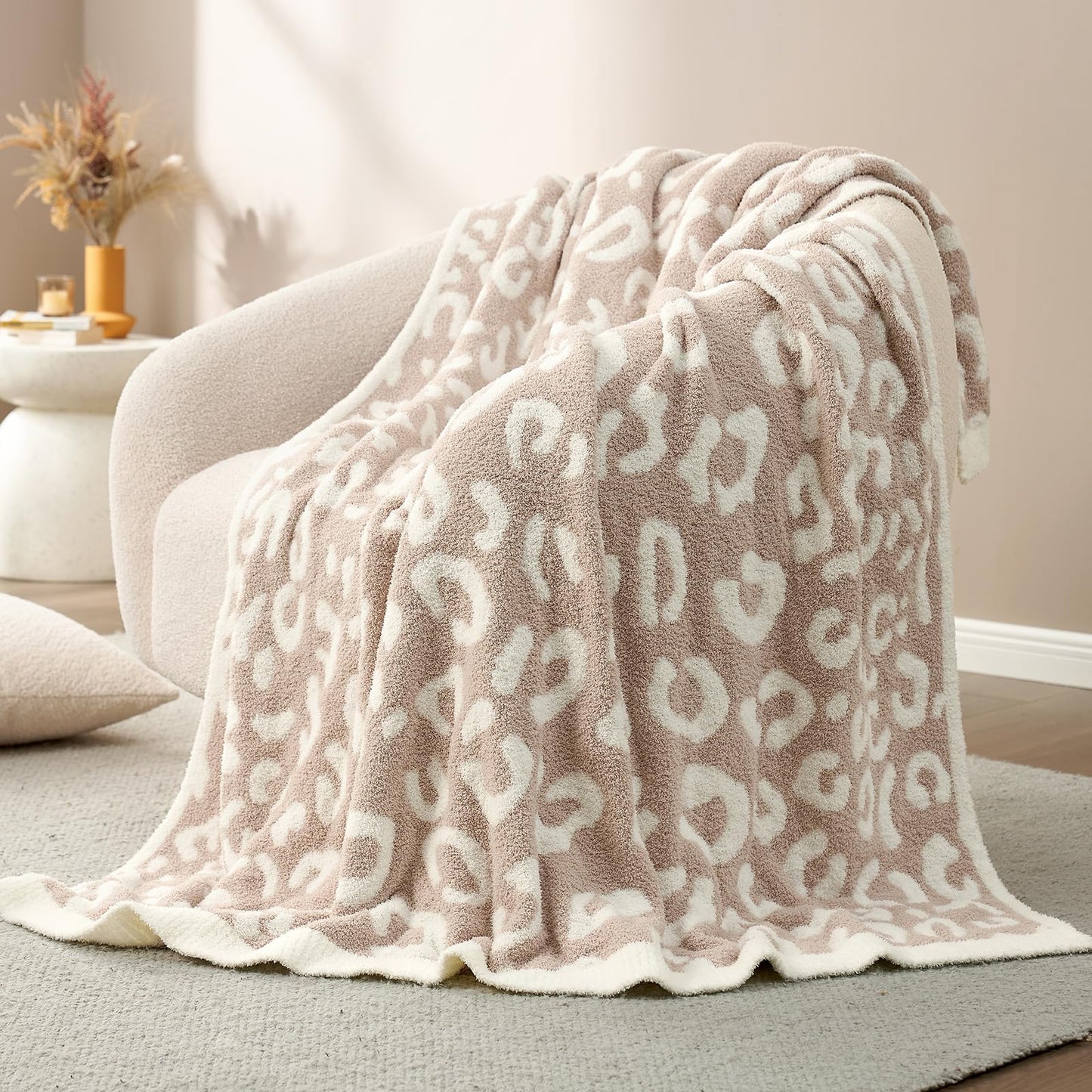 Snuggle Sac Leopard Throw Blanket for Couch Bed Sofa 50x70 inches, Reversible Beige Leopard Oversized Throw XL Ultra Soft Cozy Blankets for Women Mothers Birthday Gifts