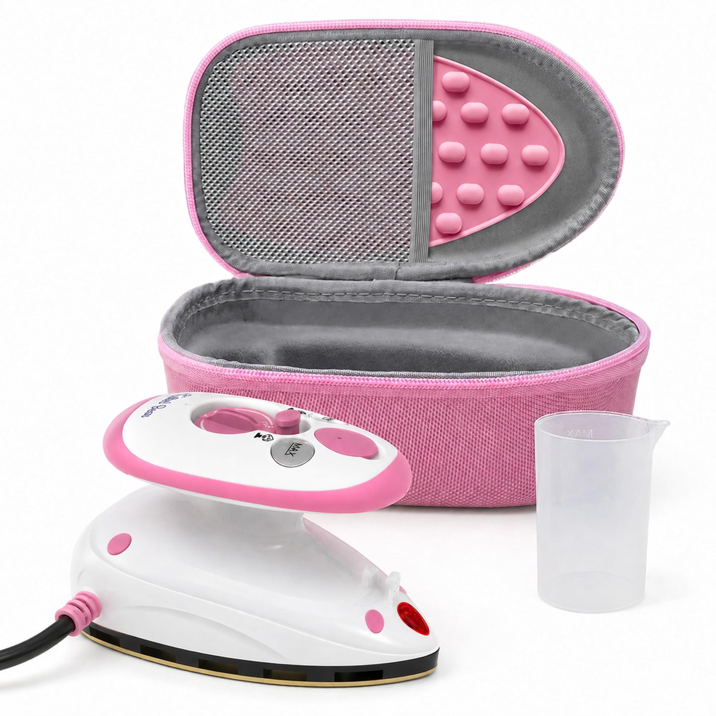 The Quilted Bear Premium Mini Steam Iron - Lightweight Mini Travel Iron for Effortless Quilting & Wrinkle-Free Clothes with Carry Case & Iron Rest Set - Travel Steamer for Clothes & Crafts (Pink)