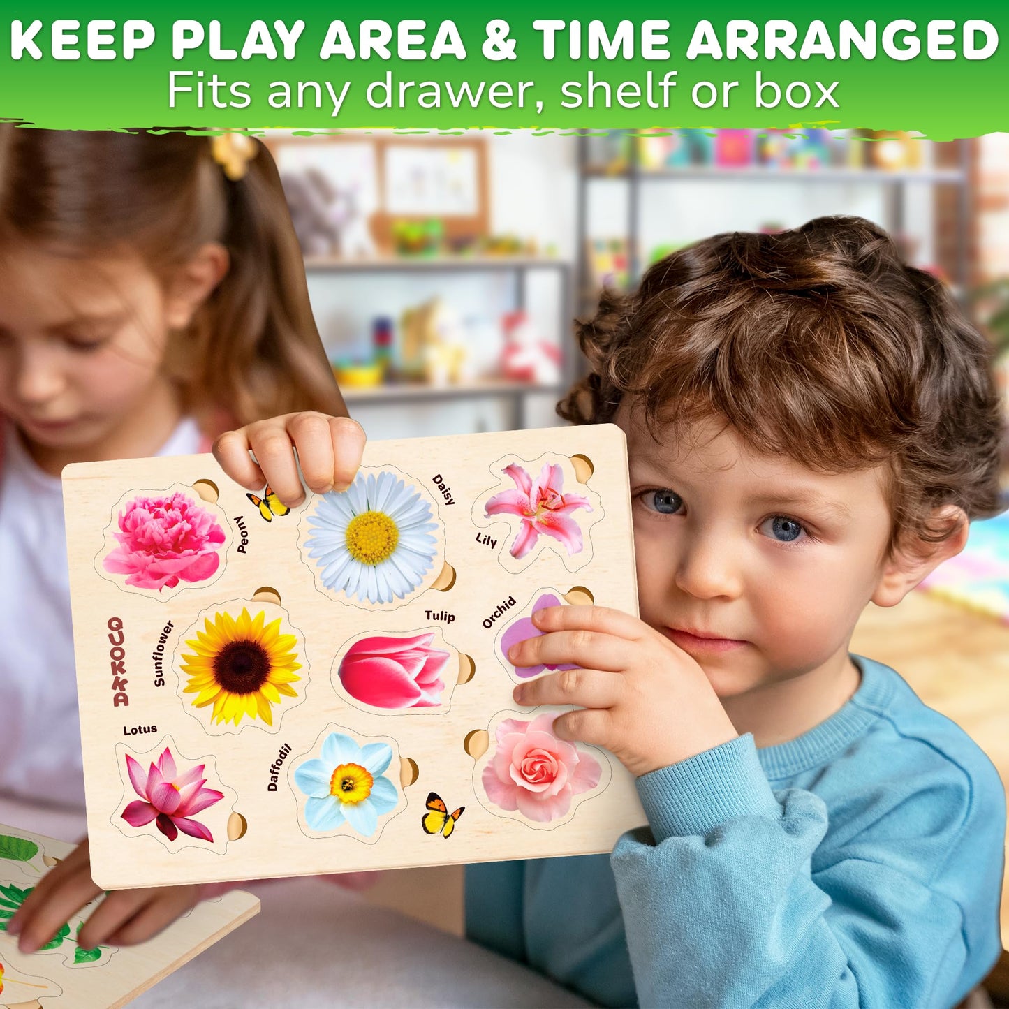 QUOKKA Wooden Puzzles for Toddlers 1-3 – 3X Set Montessori Toys Puzzles for Kids Ages 2-4 – Wood Educational Baby Game 12-18 Months – Gift Learning Mushrooms Flowers Leaves - Boy & Girl 3-5