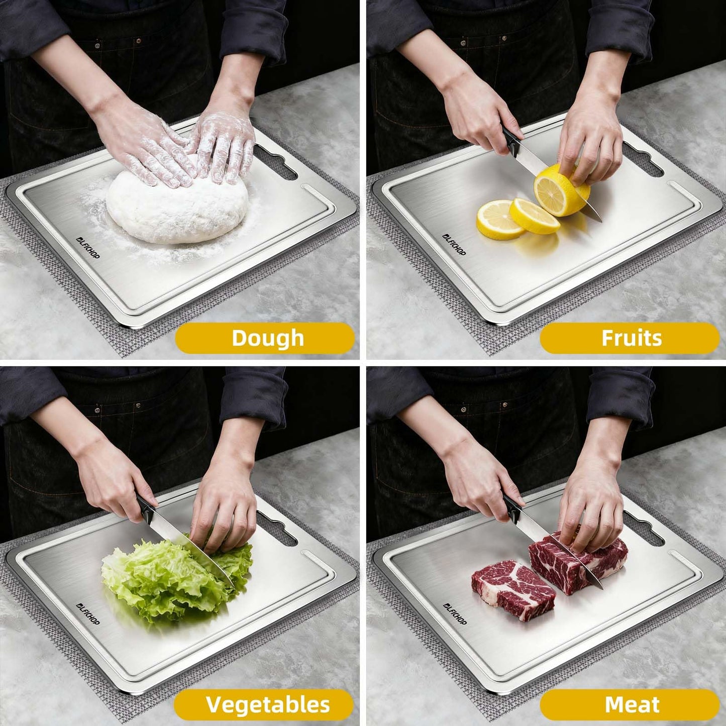 100% Pure Titanium Cutting Boards with Juice Groove, Metal Chopping Boards for kitchen Double-Sided Non-Toxic Cutting Borad Meat, Vegetables and Fruits, Dishwasher Safe, Grey (18 * 12in）