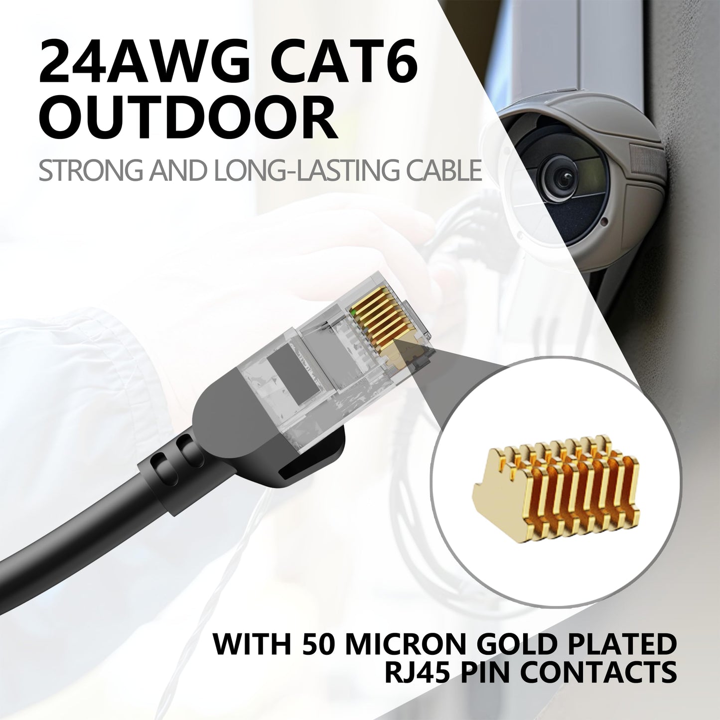 Cat 6 Outdoor Ethernet Cable 150 ft (45.72m), Support Cat8/7 Network, 10Gbps 550MHz, 24AWG Pure Copper, Direct Burial Waterproof In-Ground UV Resistant LAN Patch Cable for Router, Modem, Switch, Black