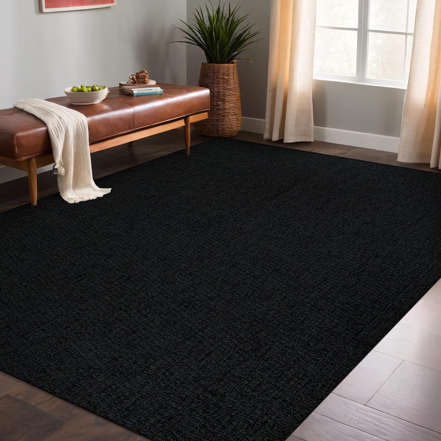 Luul Home Easy Jute Rugs 4x6 Dark Gray Color Living Room Indoor Outdoor Area Rug for Farmhouse Patio and Kitchen Rug High Traffic Washable Easy to Clean Solid Boho Woven Design Outside Carpet (4 x 6)