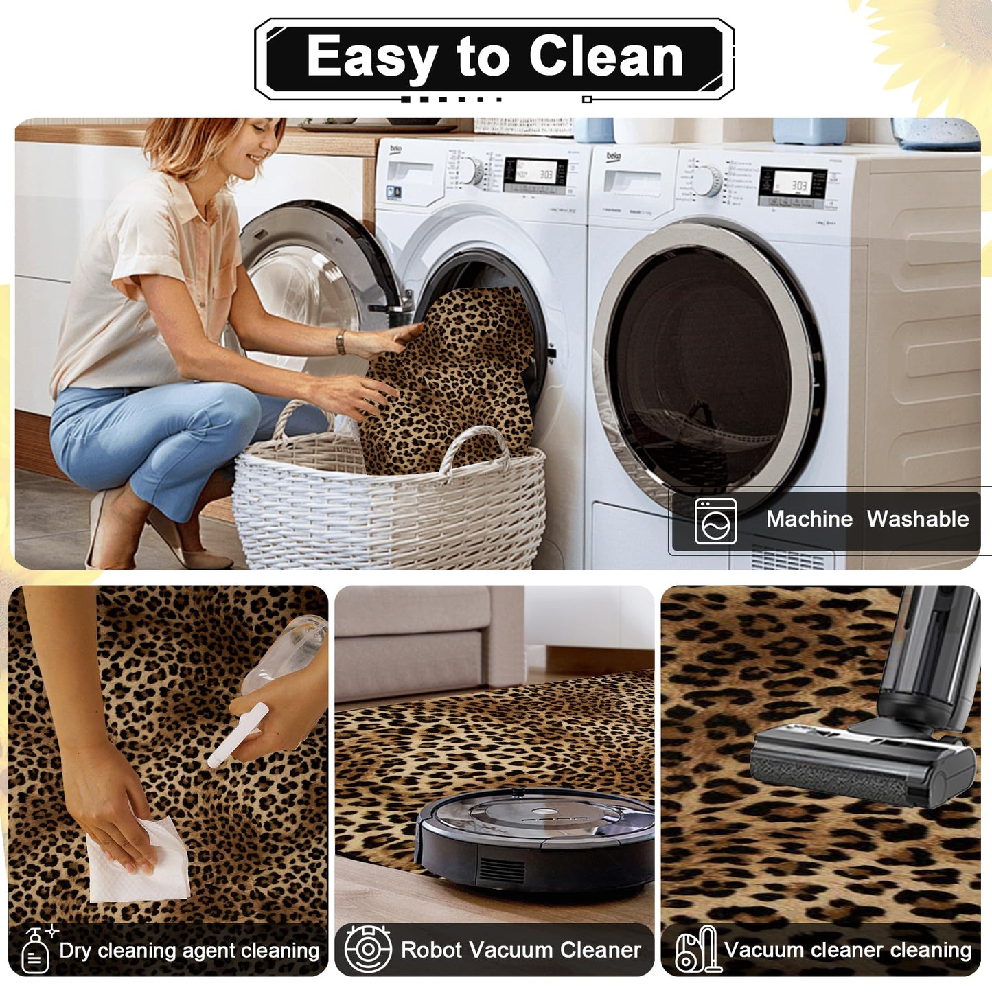 Aukib Leopard Rug 5x7 Washable Animal Print Rug Living Room Large Carpet Soft Non-Slip, Non-Shedding Brown Carpet for Office Dormitory Bedroom