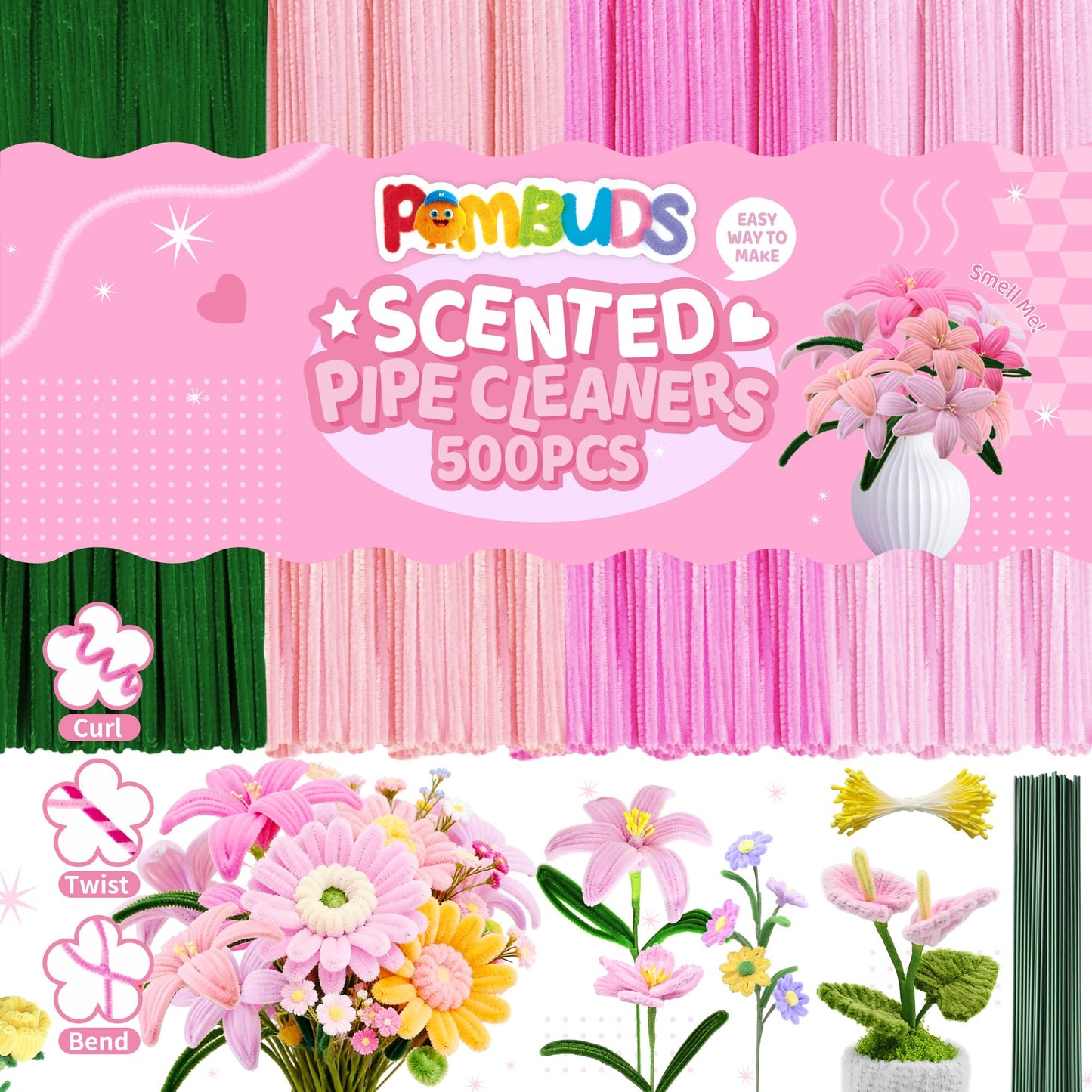 POMBUDS Cleaner Pipe Craft Set for Flowers in Christmas 13 Colors 1300pcs (1300)