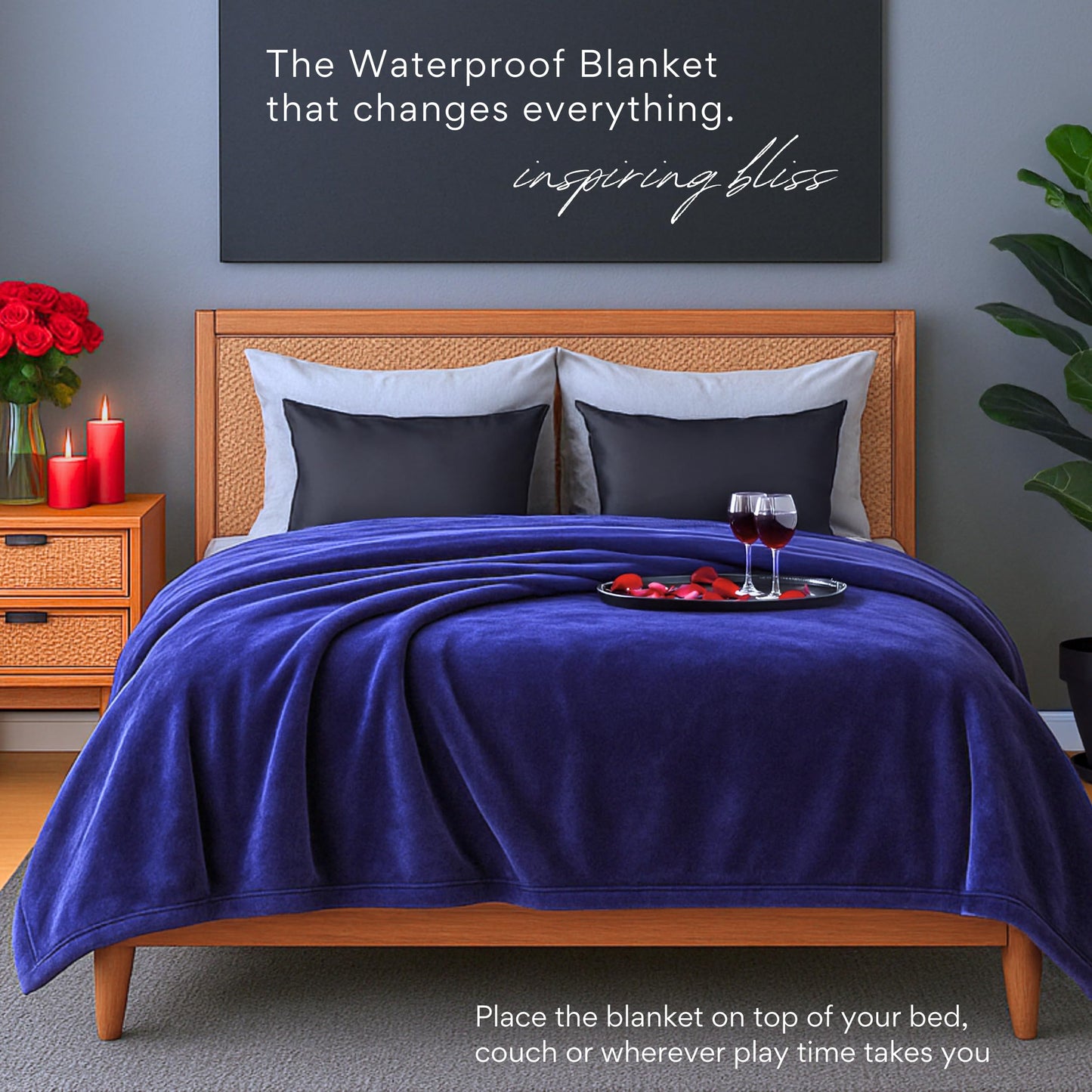 Waterproof Blanket King Size (Indigo, 82x82") Absorbent, Leakproof, Fleece Plush Throw Blankets, Protector for Bed, Couch - Water Proof and Stain Resistant, Moisture Repellant Top Cover, Sherpa Throws