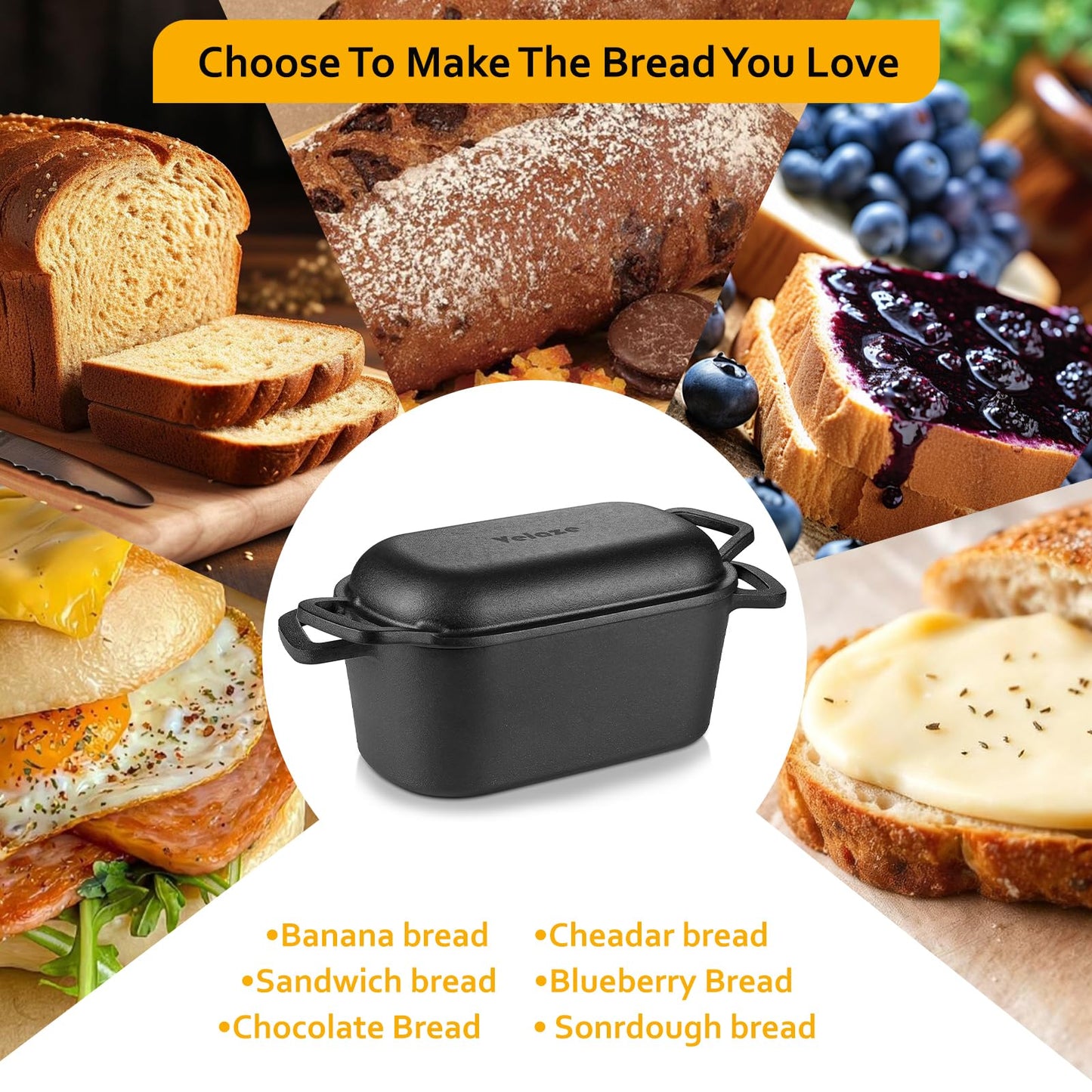 Velaze 3.6QT Dutch Oven for Bread Baking,Oval Cast Iron Bread Oven Pan with Lid and Offset Handles,Oven Safe to 500°F for Homemade Sourdough Bread(Black)