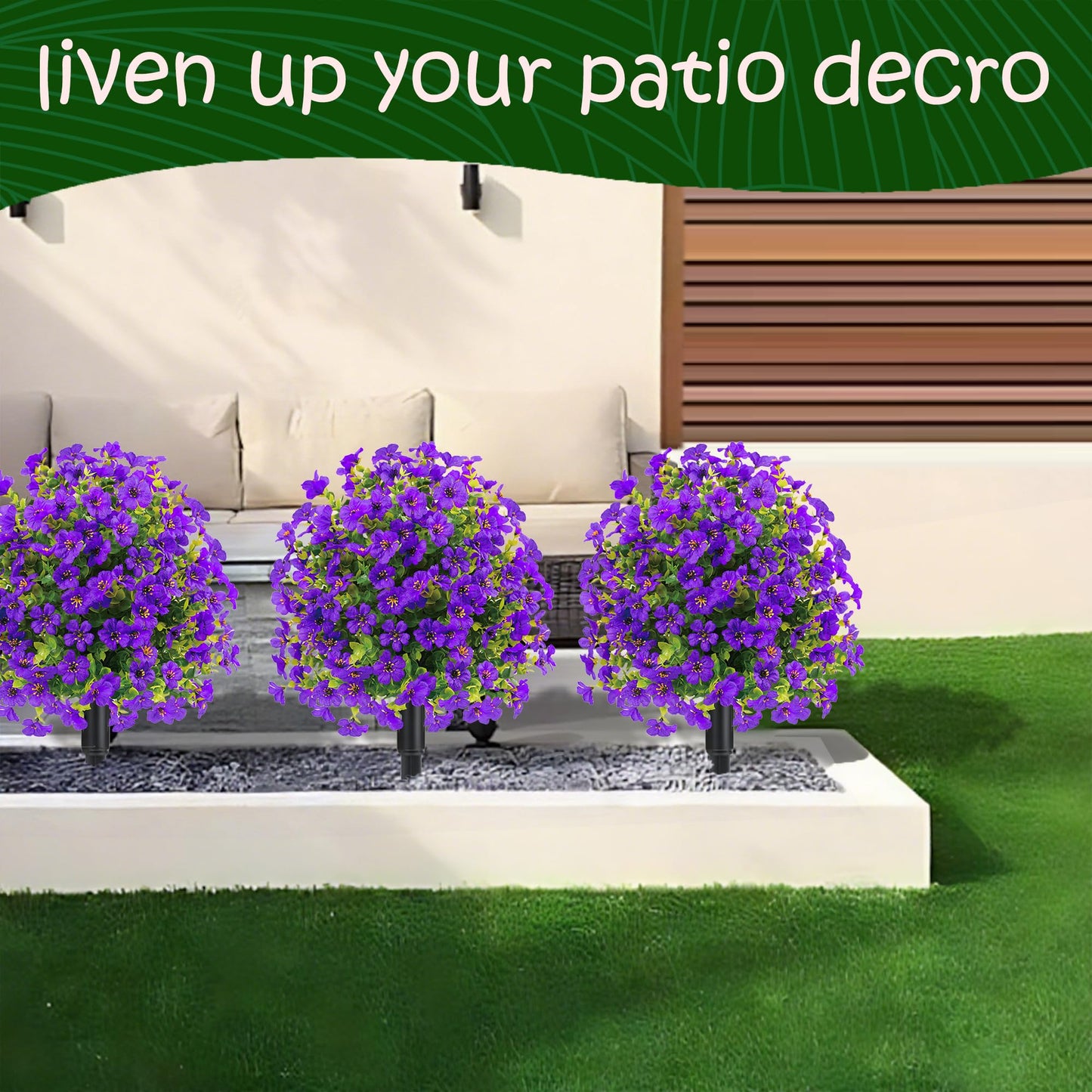 23" Set of 2 Spring Artificial Boxwood Topiary Ball Trees with Spikes,UV Resistant Fake Outdoor shrubs with Violet Flowers, Realistic Faux Plants Bushes for Garden Porch Yard Patio(Purple)