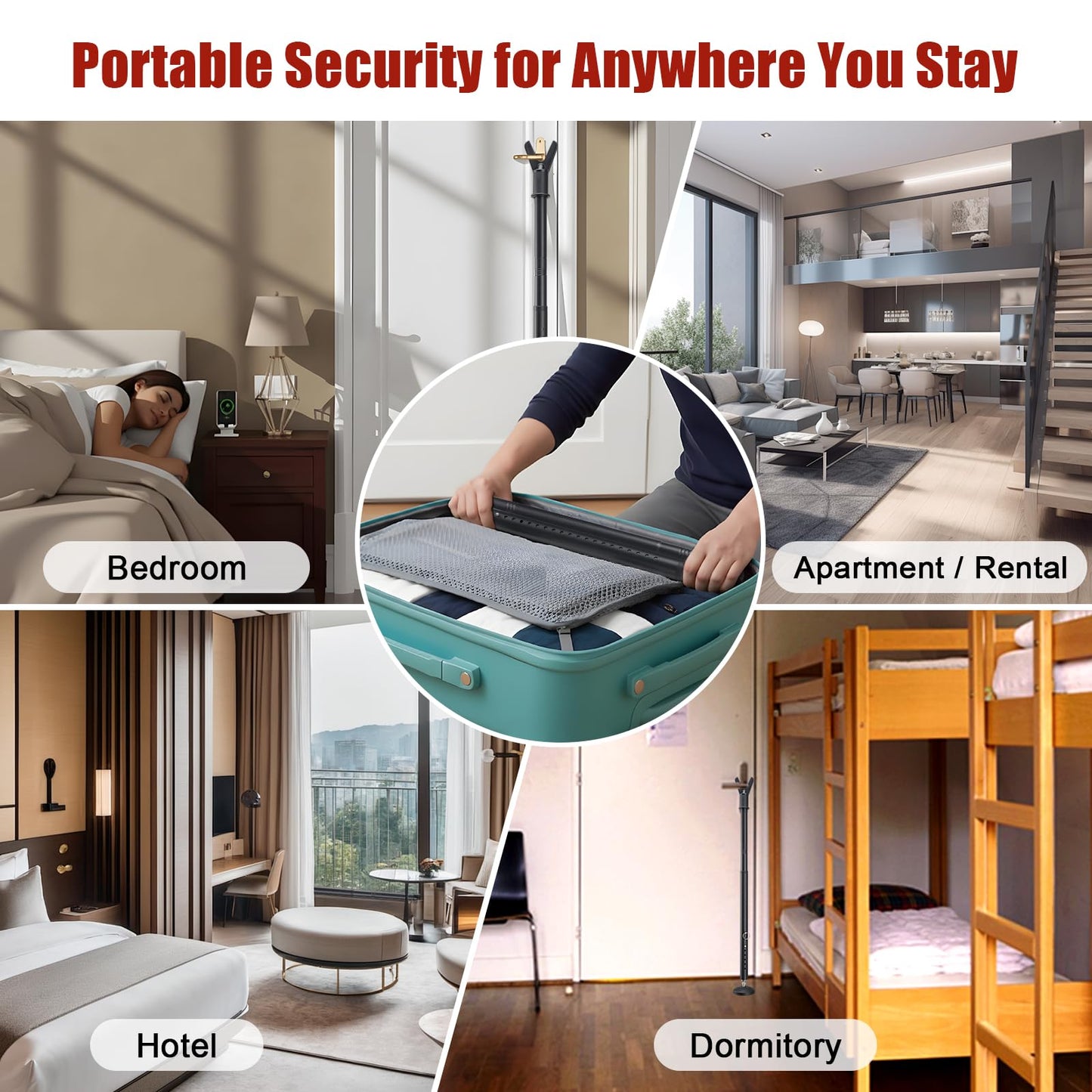 2 Pack Door Security Bar, Heavy Duty Door Brace for Front Doors, Sliding Doors & Windows, 24.5"-50.7" Adjustable Door Stopper with Anti-Slip Base for Home, Travel, Hotel & Dorm Security