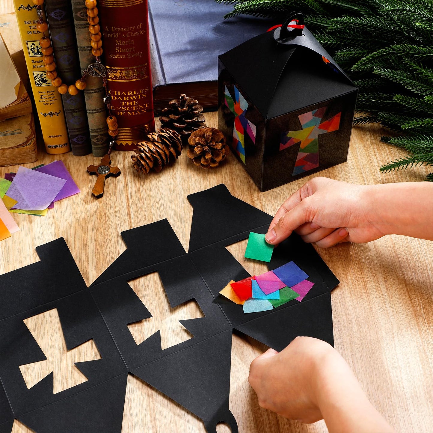 VIHOSE 16 Sets Religious Craft Kits Religious Lanterns Craft Bulk Suncatcher Kits Religious Cross Ornaments Christian DIY Tissue Paper Kits for Sunday School Classroom Art Home Church