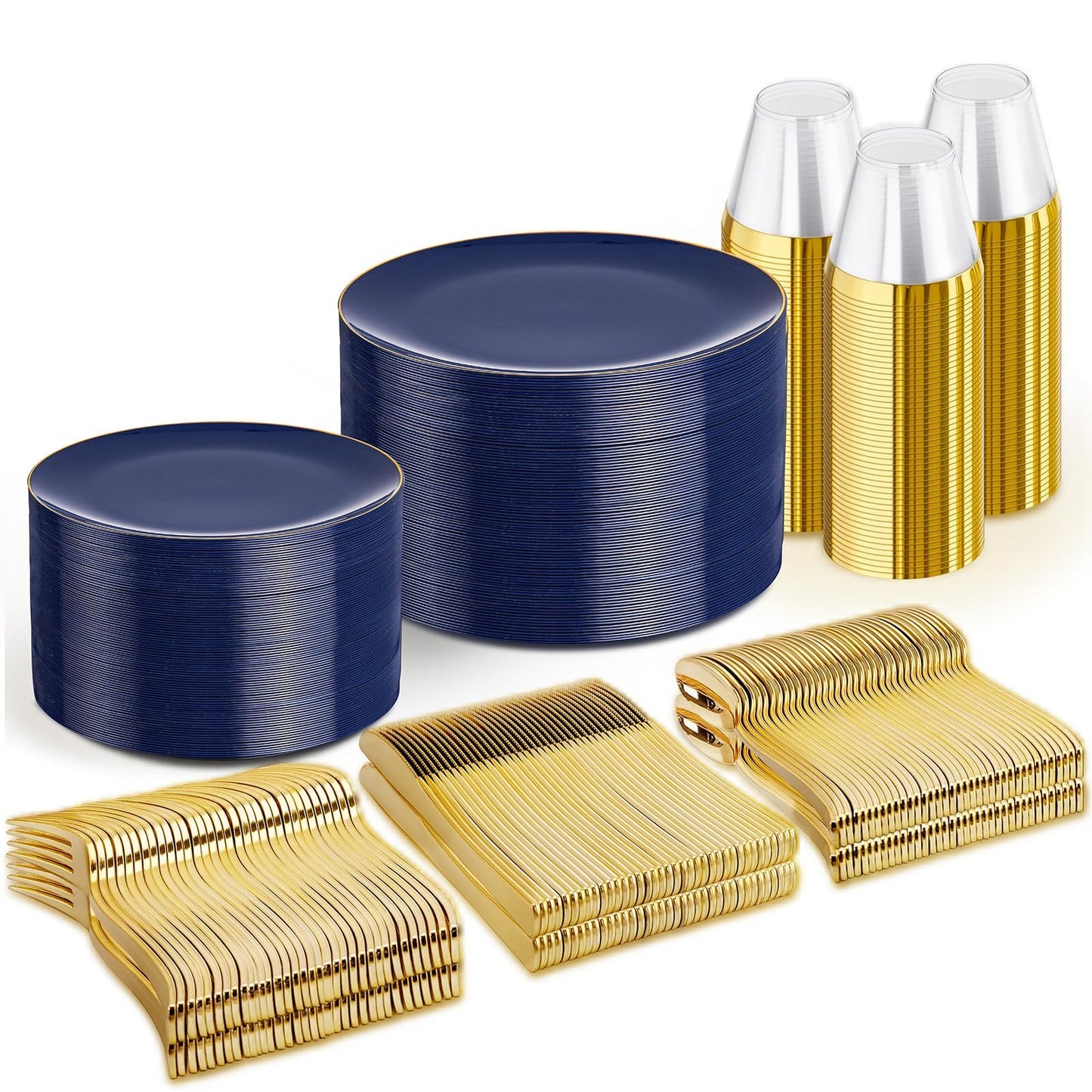 WDF 300PCS Navy Blue Plates Disposable - Blue Plastic Plates 50guest Heavy Duty Plastic Dinnerware Sets for Party/Wedding/Birthday/Graduation