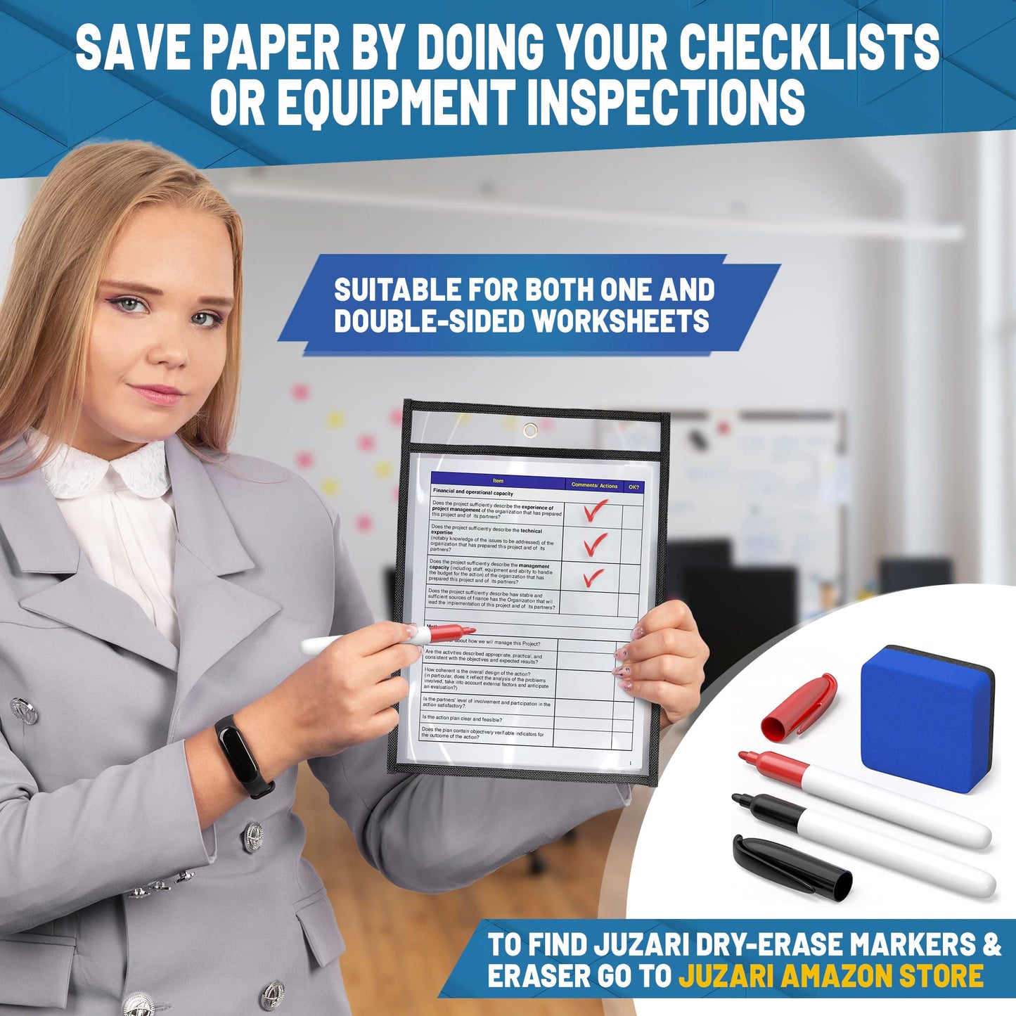 30 Pack Job Ticket Holders 8.5x11 - Work Order Plastic Sleeves for Documents - 8 1/2 x 11 Shop Ticket Holders - Heavy Duty Sheet Protectors - Dry Erase Pocket Sleeves - Dry Erase Clear Pocket Sleeve