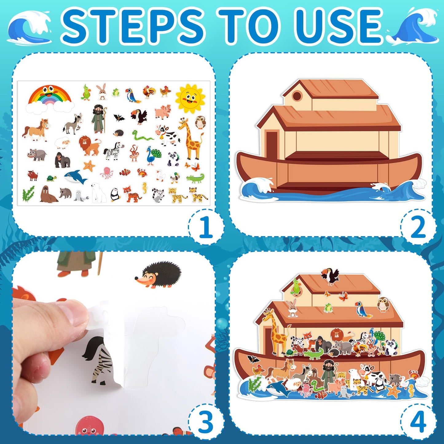 Tenceur 24 Sets Noah's Ark Sticker Scene Including 24 Pcs Noah's Ark Backgrounds and 24 Sheets Animal Stickers, Sunday School Crafts Decorations for Classroom Activities