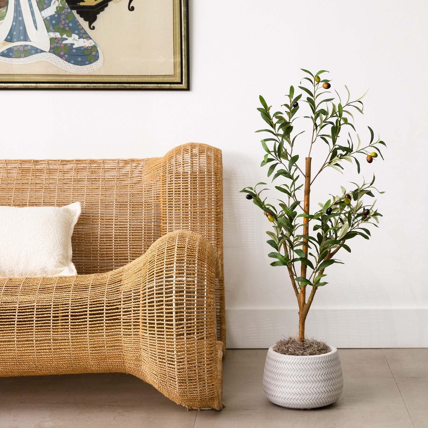 Nearly Natural Olive Tree - 3FT Tall Silk Faux Olive Tree for Home and Office Decor, Realistic Branches and Lifelike Fruits, Natural Wood Trunk, Potted