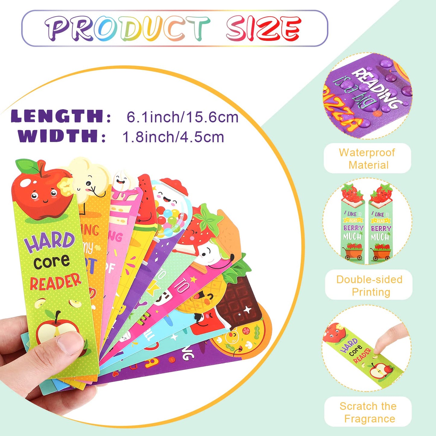 Eersida 400 Pieces Scratch and Sniff Scented Bookmarks Kids Fruit Food Theme Sayings Bookmarks Sayings Assorted Cute Scented Gifts for Students Teens Food Lovers, 10 Styles