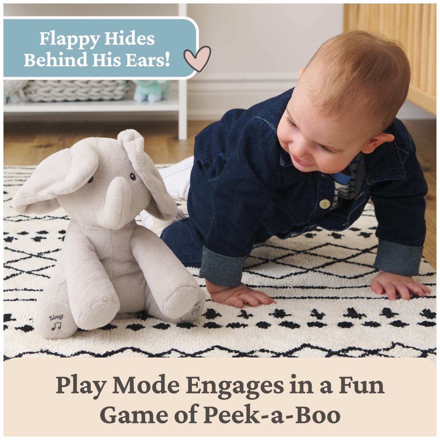 Baby GUND Animated Flappy the Elephant Plush, Singing Stuffed Animal Baby Toy for Ages 0 and Up, Gray, 12"