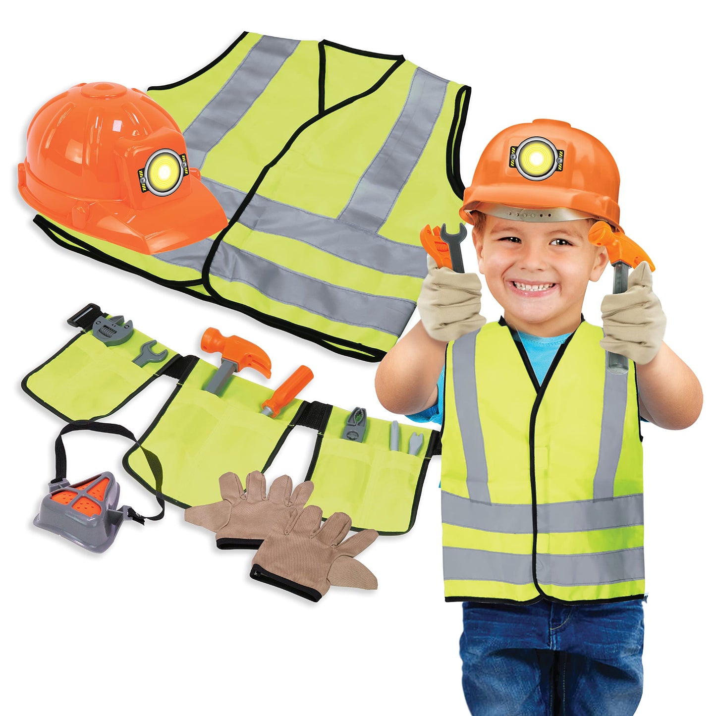 [Dr. STEM Toys] Construction Worker Role Play Outfit Set One Size Fits Most Ages 3+ Yellow