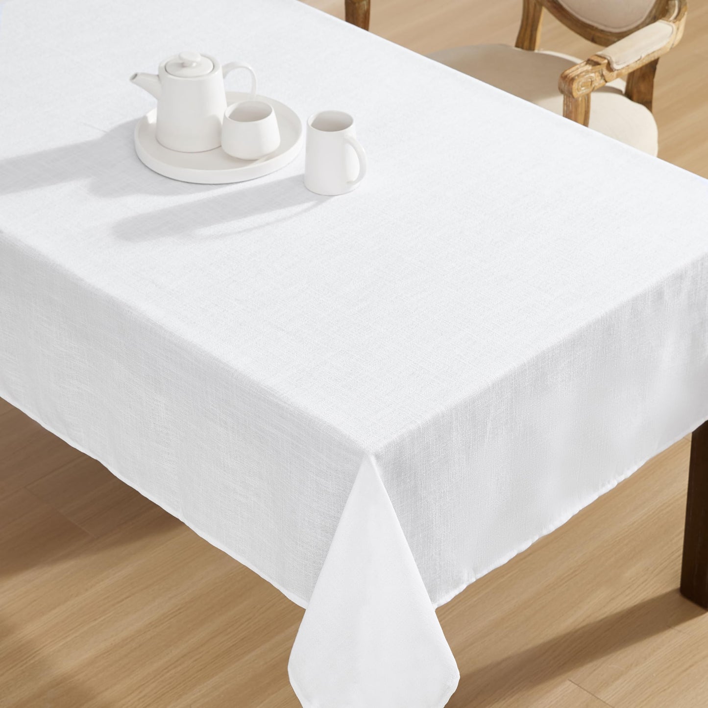 Laura Ashley Harper Luxuriously Smooth Fabric Tablecloth for Formal or Casual Dining, Holiday, Banquet, Wedding or Party, 60" x 144", White