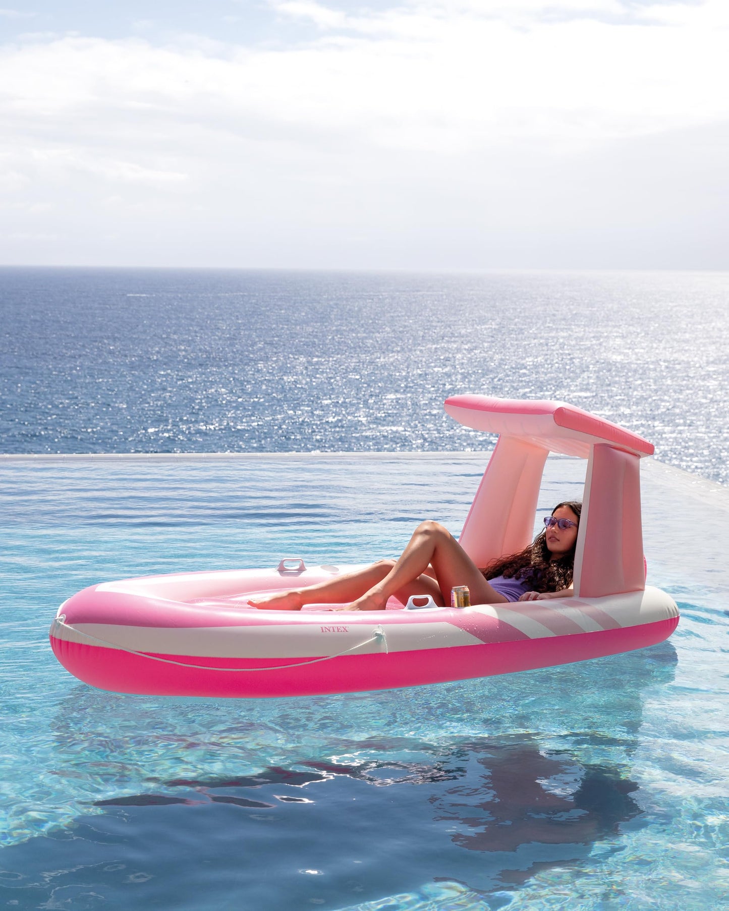 INTEX Pink Paradise Boat Float : Inflatable Pool Float – Perfect for Pool Parties – 2 Cup Holders – 220 Weight Capacity – 96" x 47" x 38"