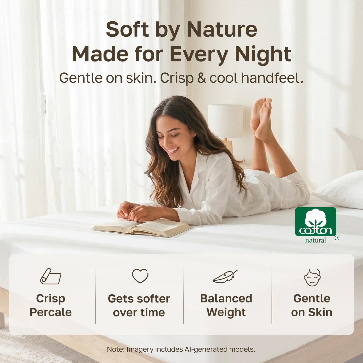 California Design Den 100% Organic Cotton King Fitted Sheet Only, Percale, Deep Pocket, Lightweight, Snug-Fit, All Around Elastic, 1 Pc Deep King Size Fitted Sheet - True Ivory