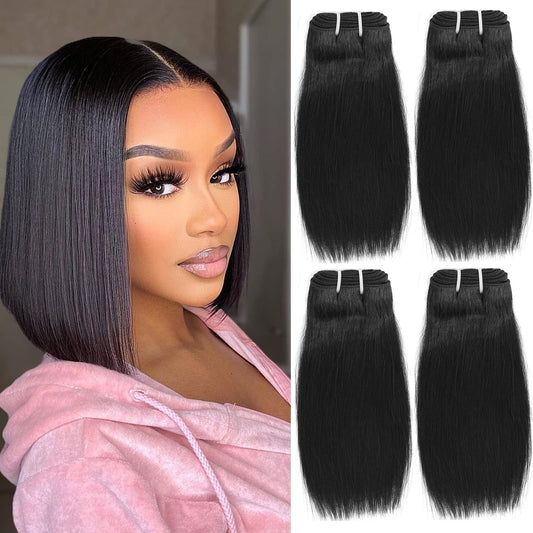 10 inch short hair bundles 10A Brazilian Straight Virgin Hair 4 Bundles Straight Hair 100% Unprocessed Straight Human Hair Bundles 50g/Pcs Natural color (10"10"10"10")