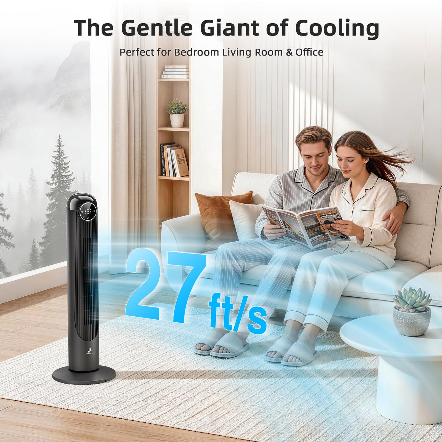 Antarctic Star T36 Tower Fan-36 Inch, Bladeless Oscillating Fan with Remote, 6 Speeds & 4 Modes, LED Display, 9H Timer, Quiet Floor Standing Fan for Bedroom Living Room Office, Black
