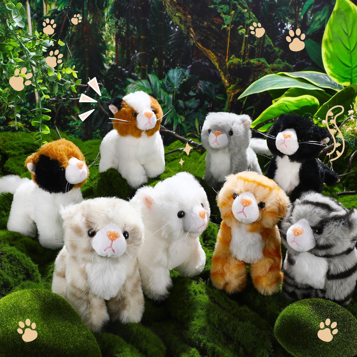 8 Pieces Plush Pets 5 Inch Stuffed Animals Bulk Assorted Cute Stuffed Pet Animal Plush Toys Small Plush Animals for Halloween Kid Classroom School Pet Party Favors Supplies Decoration (Stehende Katze)