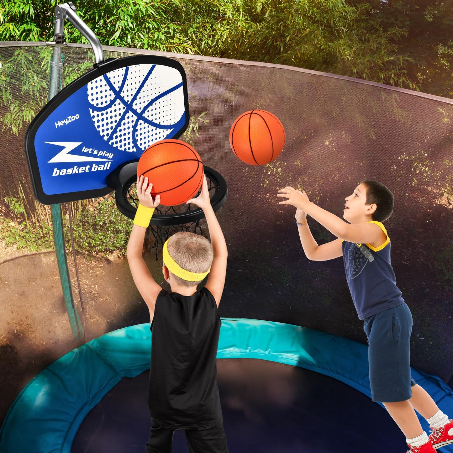 Trampoline Basketball Hoop, with Pump and Mini Balls, Easy to Assemble Sturdy for Dunk Fit, Waterproof, Trampoline Accessory of Trampoline, All Ages