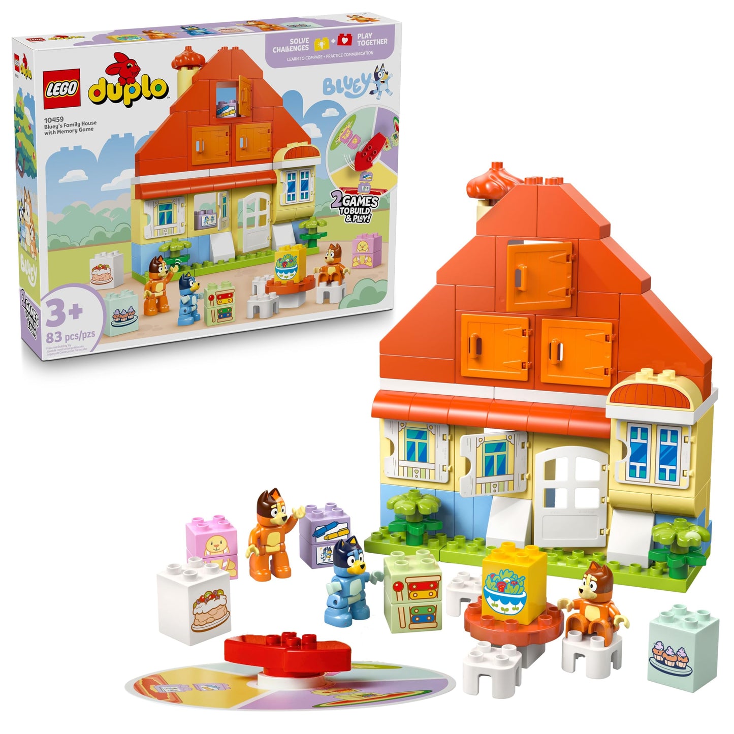 LEGO DUPLO Bluey: Bluey’s Family House with Memory Game - Toddler Sensory Toys for Boys & Girls, Ages 3+ - Building Blocks Playset W/ Bluey Figures - Gift for Birthday - 10459