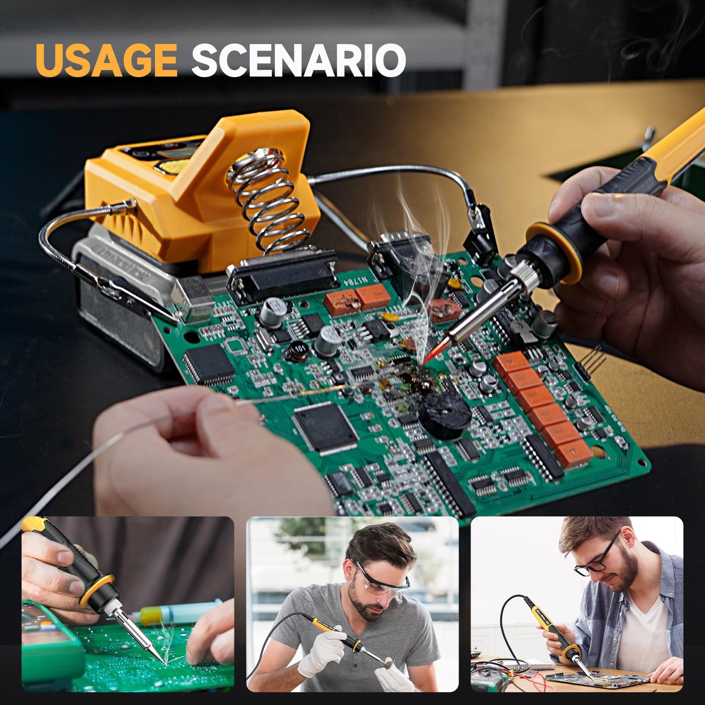 Cordless Soldering Station for Dewalt 20V Max Battery - with 2 Auxiliary Helpers Electric Digital LCD Display Soldering Iron Station Fast Heating Up Soldering Station for Appliance Repair (Tool Only)