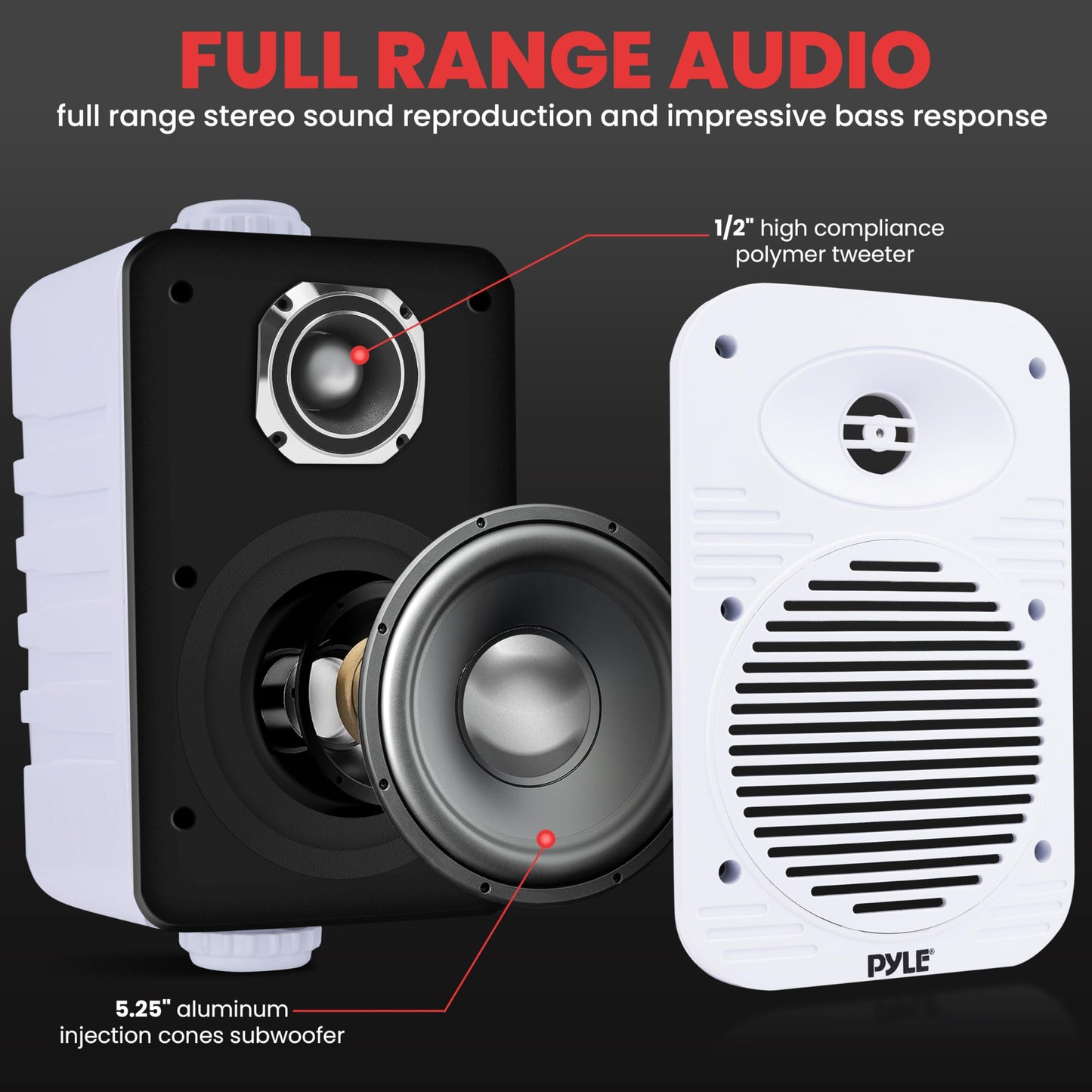 Pyle 500 Watt Bluetooth Indoor Outdoor Speakers Pair - Dual Waterproof 5.25” 2-Way Full Range Speaker System w/ 1/2” High Compliance Polymer Tweeter | Home, Boat, Marine, Deck, Patio, Poolside (White)