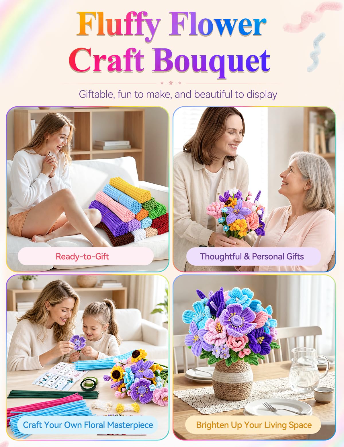 RQAYE 1600Pcs Pipe Cleaner Flower Kit