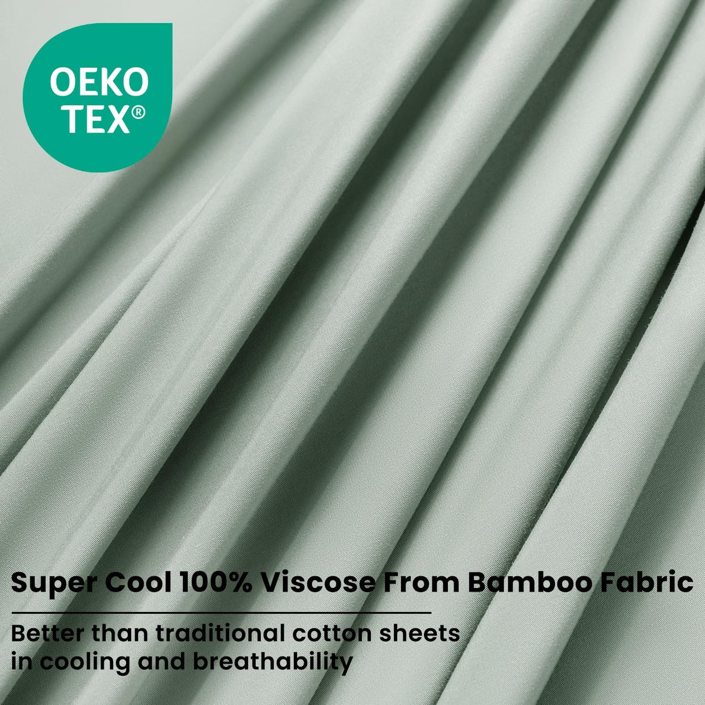 Shilucheng 100% Viscose Derived from Bamboo_Sheets, Extra Deep Pocket Sheets Fits 18"-24" Thick Mattress, Cooling & Breathable Bed Sheets 4Pcs, Hotel Silky Bedding Set (Queen,Sea Glass)