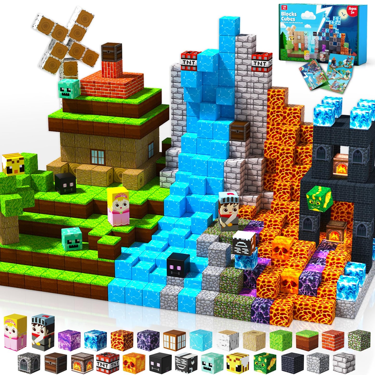 Magnetopia Building Blocks - 150PCS Building Cubes Dark Hell Forest Castle, STEM Build Toys for Kids Age 3+, Montessori Stacking Construction Toys Gift for Boys Girls Age 4-8, 8-12